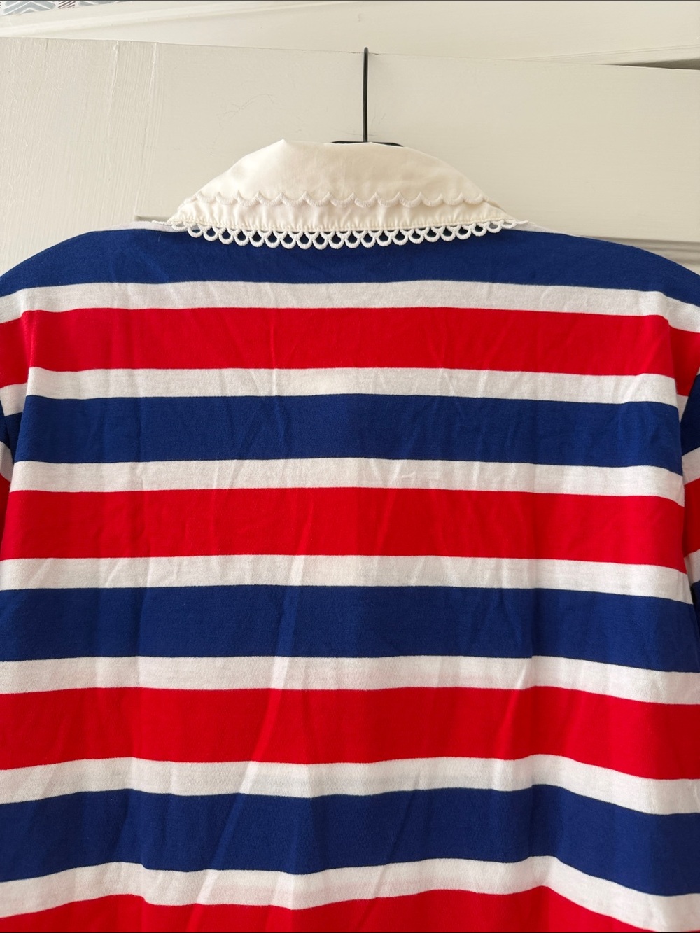 J. Crew Red, White & Blue Striped Long-Sleeve Polo with Lace Collar - Picture 4 of 6